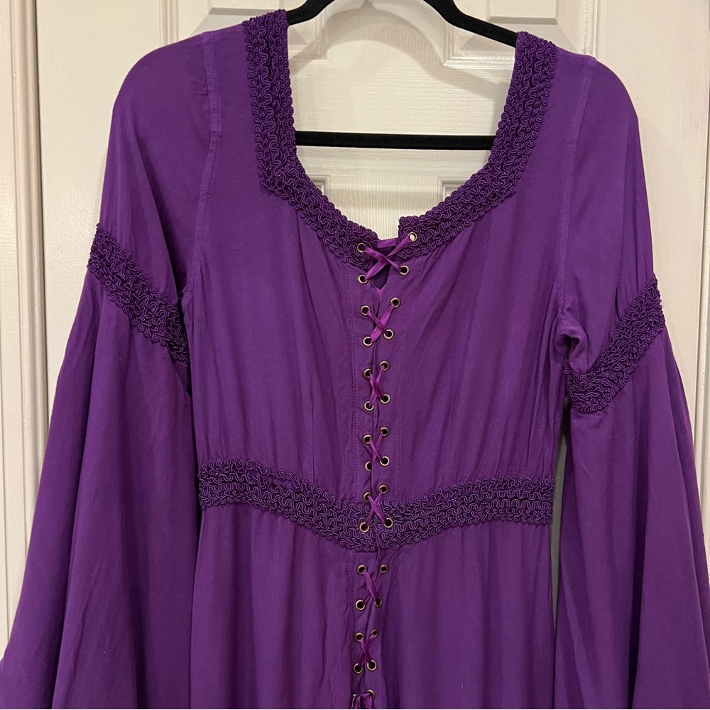 HolyClothing Arwen Dress Maxi Purple Bell Sleeves Renaissance Fair Celtic Large - Picture 9 of 12